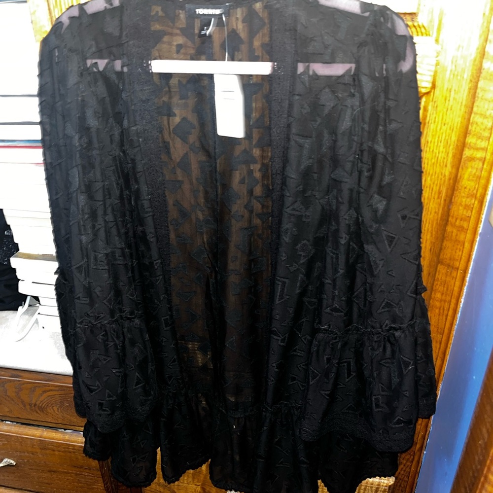 Torrid Black 3/4 Sleeve Lace Kimono